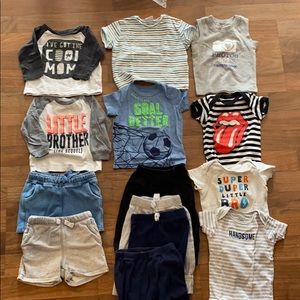 Bundle of baby kids shorts, onesie and sweatpants